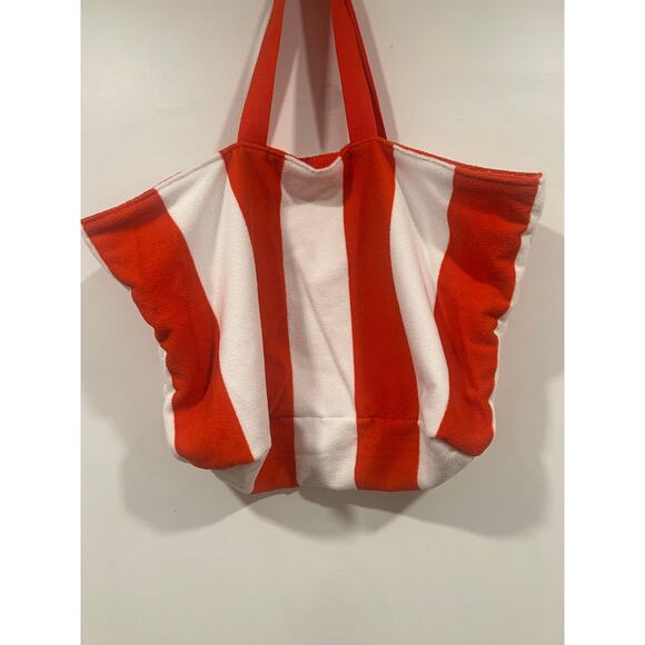 Lancôme Terry Cloth Towel Beach Bag Orange White Stripe - Picture 2 of 5